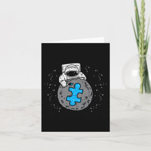 Astronaut Moon Blue Puzzle Piece Autism Awareness Card