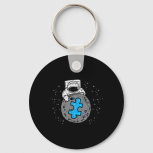 Astronaut Moon Blue Puzzle Piece Autism Awareness  Key Ring