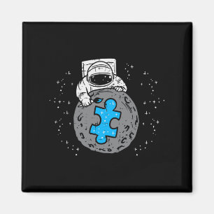 Astronaut Moon Blue Puzzle Piece Autism Awareness  Magnet