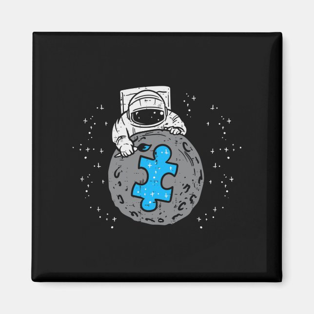 Astronaut Moon Blue Puzzle Piece Autism Awareness  Magnet (Front)