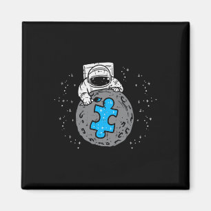 Astronaut Moon Blue Puzzle Piece Autism Awareness  Magnet