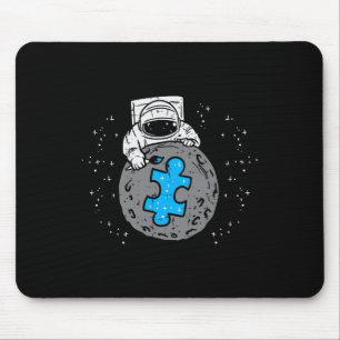Astronaut Moon Blue Puzzle Piece Autism Awareness Mouse Pad