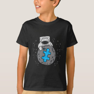 Astronaut Moon Blue Puzzle Piece Autism Awareness T-Shirt