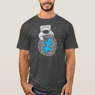 Astronaut Moon Blue Puzzle Piece Autism Awareness  T-Shirt