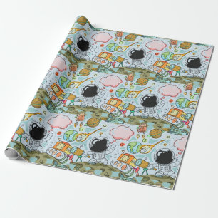 Astronaut Moon Walk Birthday Party Theme Wrapping Paper
