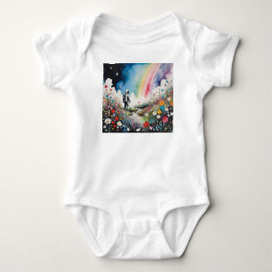 Astronaut Moonman On A Floral Planet With Rainbow Baby Bodysuit