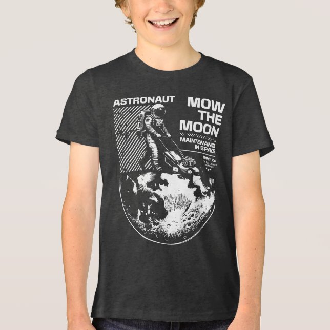 Astronaut Mows the Moon – Funny Space Maintenance Tri-Blend Shirt (Front)