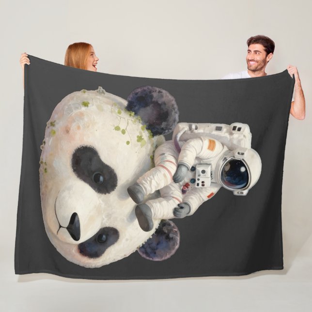 Astronaut on a Space Panda Surreal Weird and Fun Fleece Blanket (In Situ)