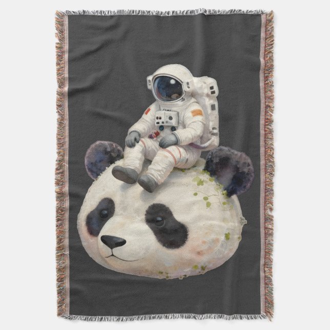 Astronaut on a Space Panda Surreal Weird and Fun Throw Blanket (Front Vertical)