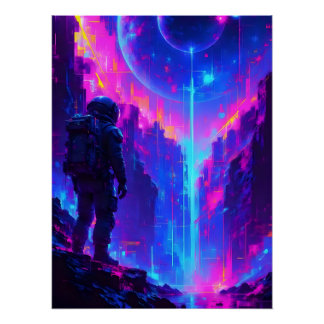 Astronaut on Alien Planet Oil Painting Style Poster
