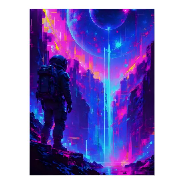 Astronaut on Alien Planet Oil Painting Style Poster (Front)