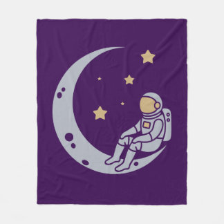 Astronaut on Crescent Moon Design - Throw Pillow Fleece Blanket