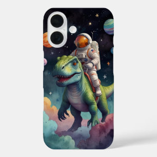 Astronaut on Dino in Space iPhone 16 Case