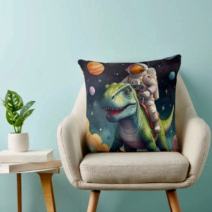 Astronaut on Dino in Space Cushion