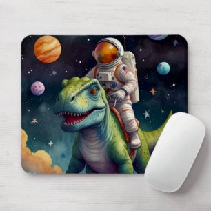 Astronaut on Dino in Space Mouse Pad