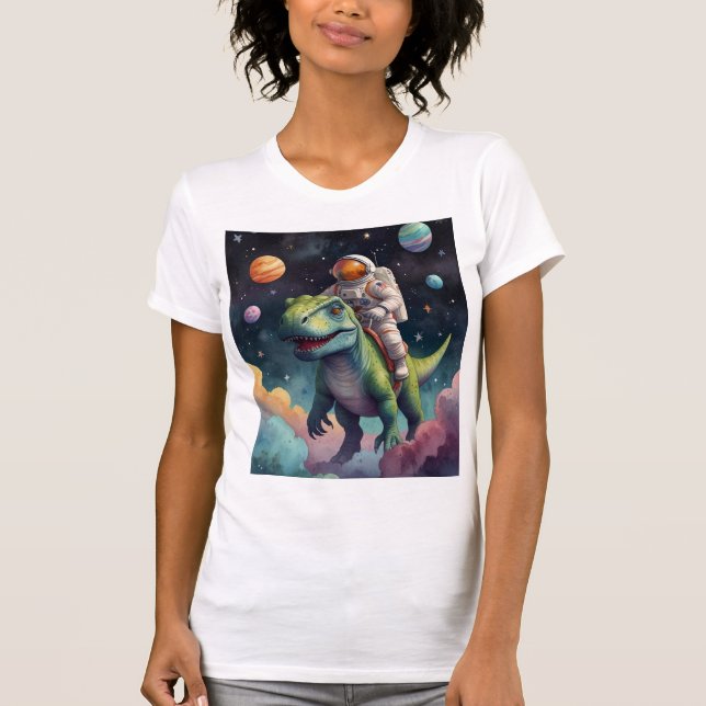 Astronaut on Dino in Space T-Shirt  (Front)