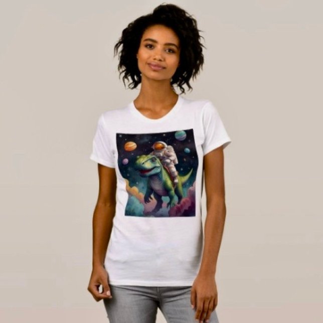 Astronaut on Dino in Space T-Shirt  (Comfy tri-blend women’s tee feminine fit, scoop neck, short sleeves, relaxed fit.  
)