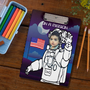 Astronaut On Moon Outer Space Boy Birthday Clipboard