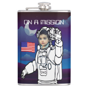 Astronaut On Moon Outer Space Boy Birthday Hip Flask