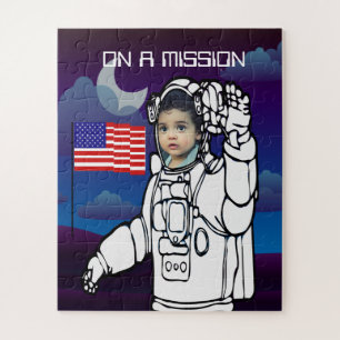 Astronaut On Moon Outer Space Boy Birthday Jigsaw Puzzle