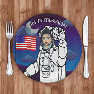 Astronaut On Moon Outer Space Boy Birthday Paper Plate