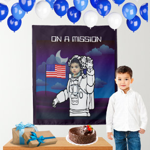 Astronaut On Moon Outer Space Boy Birthday Tapestry