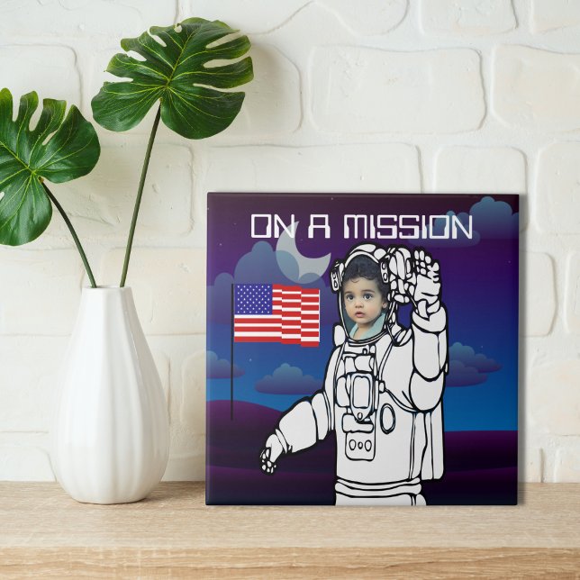 Astronaut On Moon Outer Space Boy Birthday Tile (Creator Uploaded)