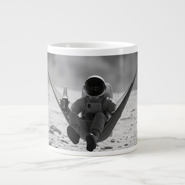 Astronaut on moon with beer large coffee mug (Front)