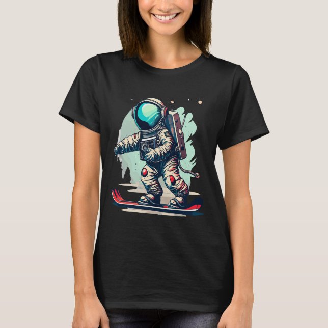 Astronaut On Snowboard Funny Astronaut Skiing On S T-Shirt (Front)
