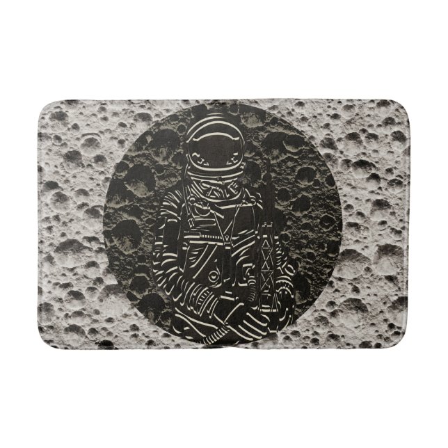 Astronaut on the Moon Space Black & Grey Bath Mat (Front)
