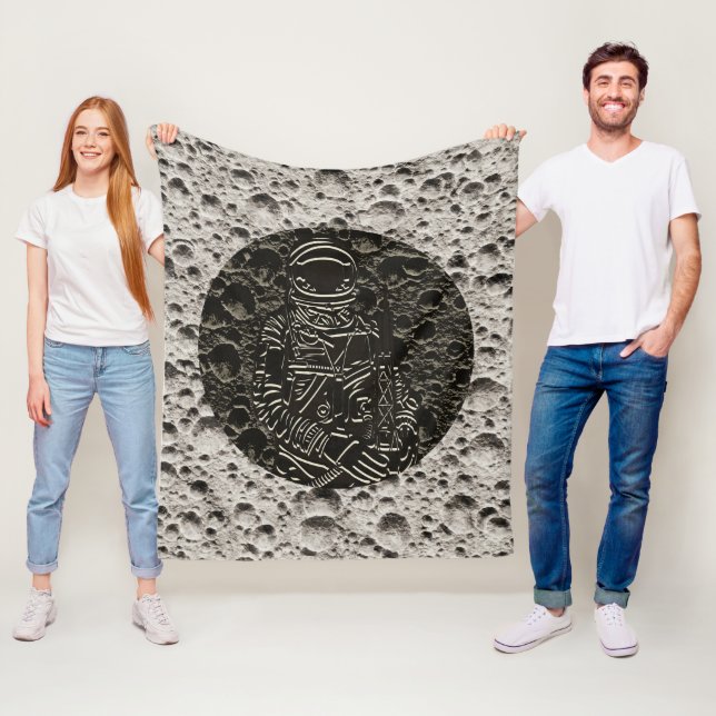 Astronaut on the Moon Space Black & Grey Fleece Blanket (In Situ)