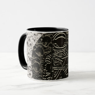 Astronaut on the Moon Space Black & Grey Mug