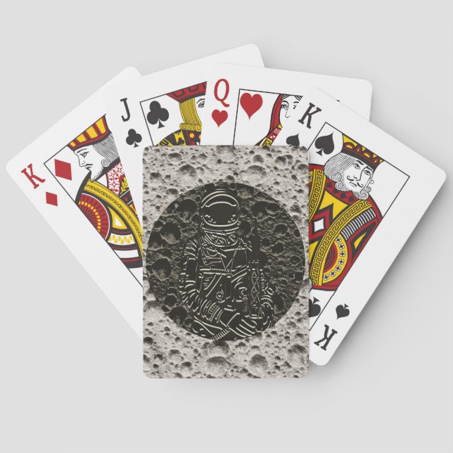 Astronaut on the Moon Space Black & Grey Playing Cards (Back)