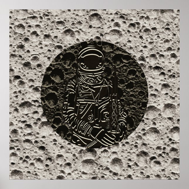 Astronaut on the Moon Space Black & Grey Poster (Front)