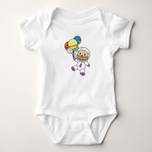 Astronaut Otter Space Planet Baby Bodysuit (Front)