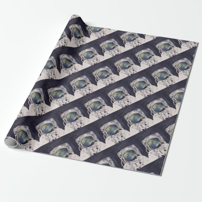 Astronaut Out of this world Wrapping Paper (Unrolled)
