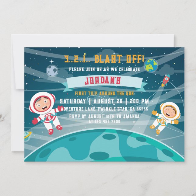 Astronaut Outer Space Birthday Invitation (Front)