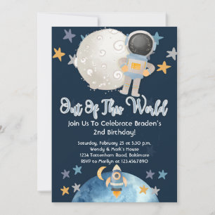 Astronaut Outer Space Birthday Invitation Blue Boy