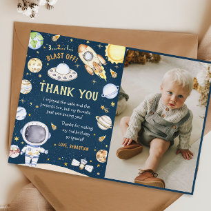 Astronaut Outer Space Birthday Party Photo Thank You Card