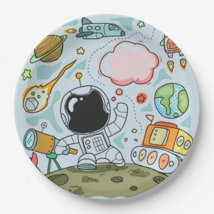 Astronaut Outer Space Birthday Party Theme Paper Plate
