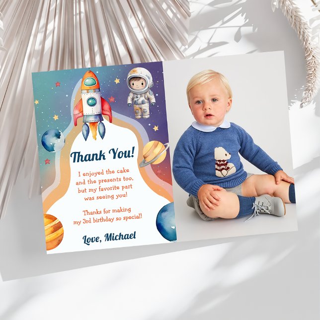 Astronaut Outer Space Birthday Thank You Card  (Creator Uploaded)