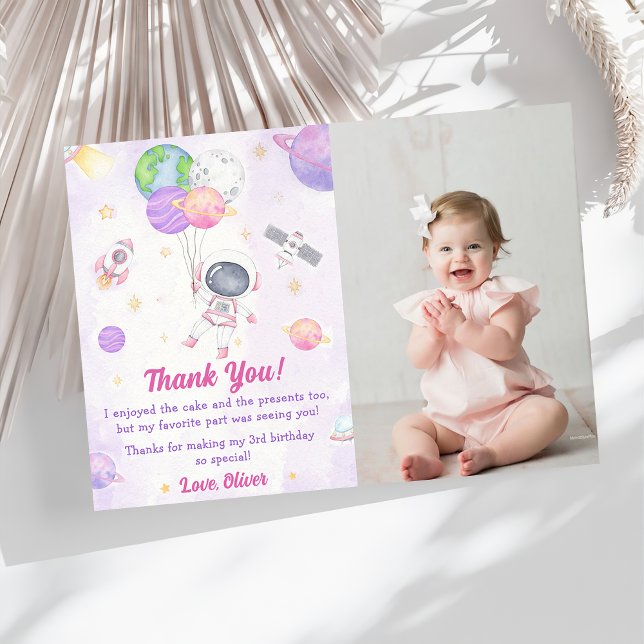 Astronaut Outer Space Birthday Thank You Card (Creator Uploaded)