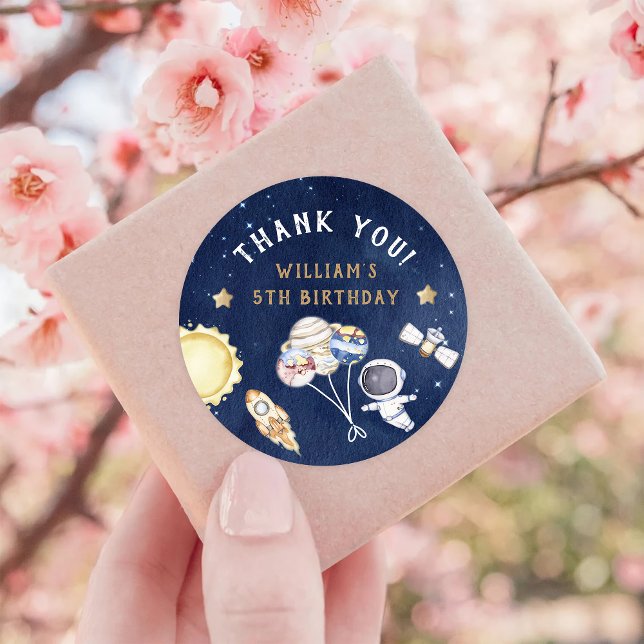 Astronaut Outer Space Birthday Thank You Classic Round Sticker (Creator Uploaded)