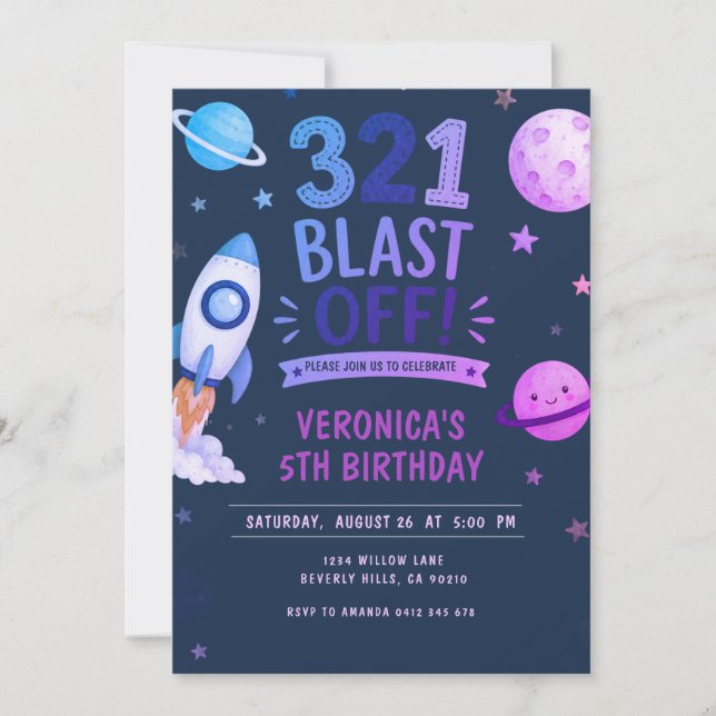 Astronaut Outer Space Blast Off Birthday Party  Invitation (Front)