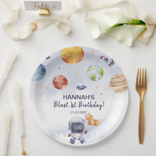 Astronaut Outer Space Boy 1st Birthday Party Paper Plate