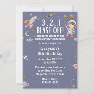 Astronaut Outer Space Boy Birthday Invitation