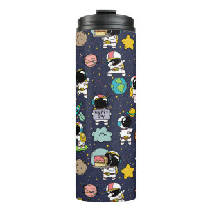 Astronaut Outer Space Cartoon Thermal Tumbler