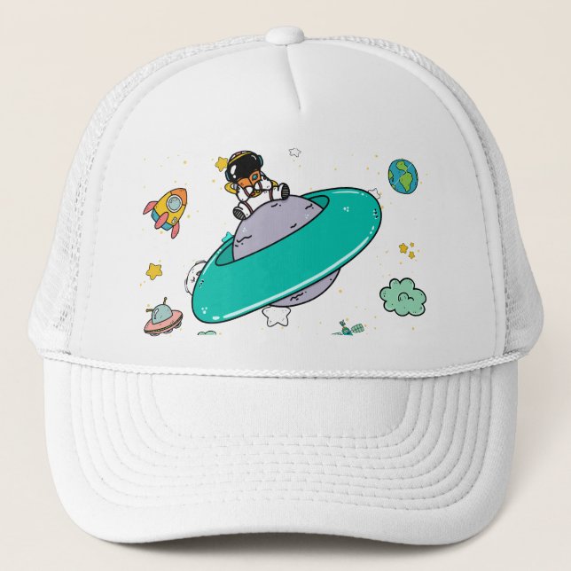 Astronaut Outer Space Cartoon  Trucker Hat (Front)