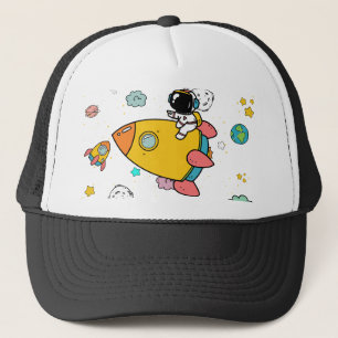 Astronaut Outer Space Cartoon Trucker Hat