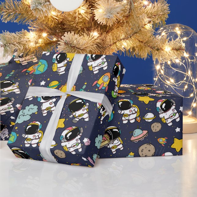 Astronaut Outer Space Cartoon  Wrapping Paper (Holidays)